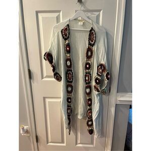 Sweet Magnolia White Gauzy & Granny Square Crochet Kimono sz XXL